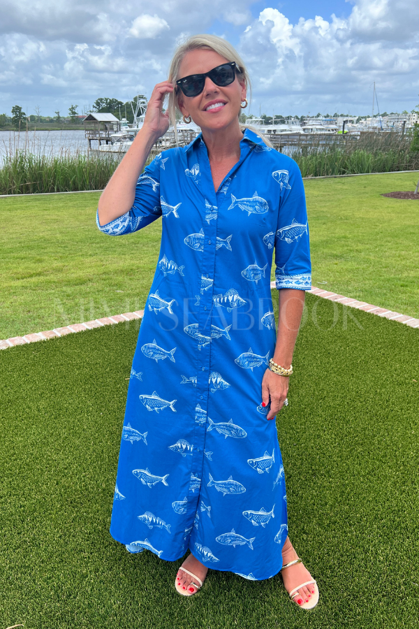 Abington dress, blue fish