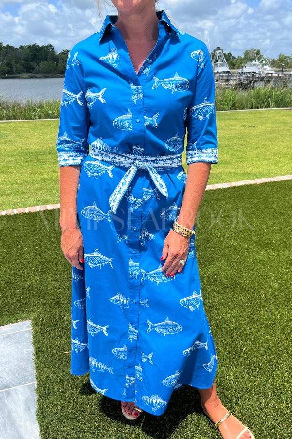 Abington dress, blue fish