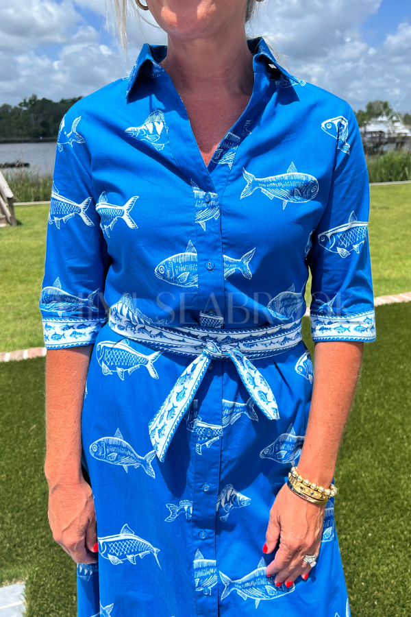 Abington dress, blue fish