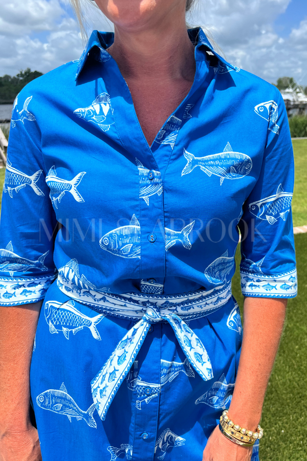 Abington dress, blue fish