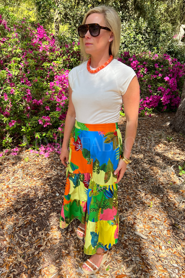 Ada skirt, tropical patch print