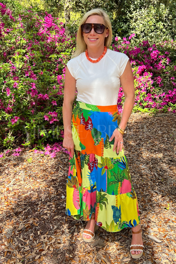 Ada skirt, tropical patch print
