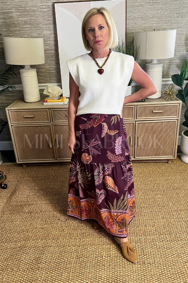 Ada skirt, wine flora print