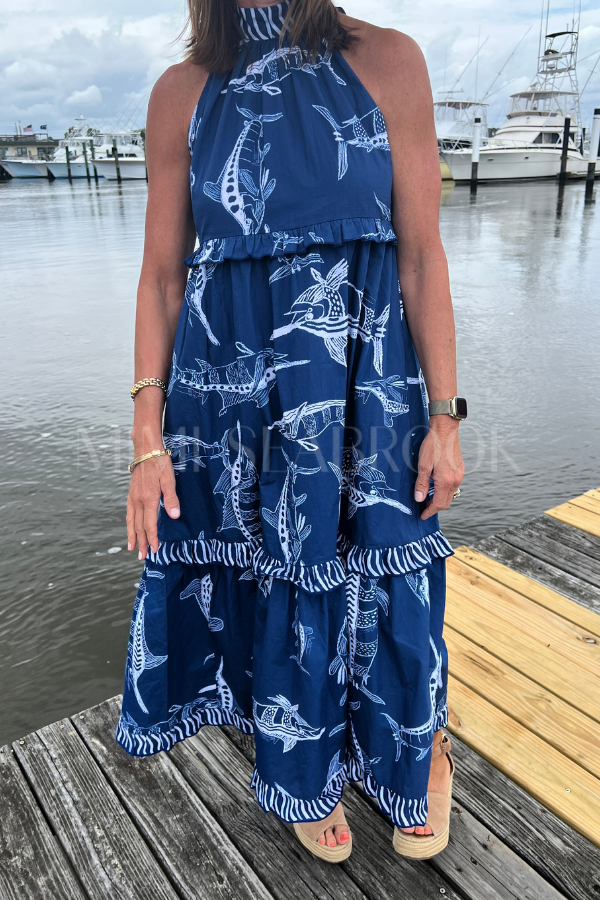 free people anita printed maxi dress Alys Beach Dress by King + Pitt, blue billfish print (pre-order) – Mimi  Seabrook