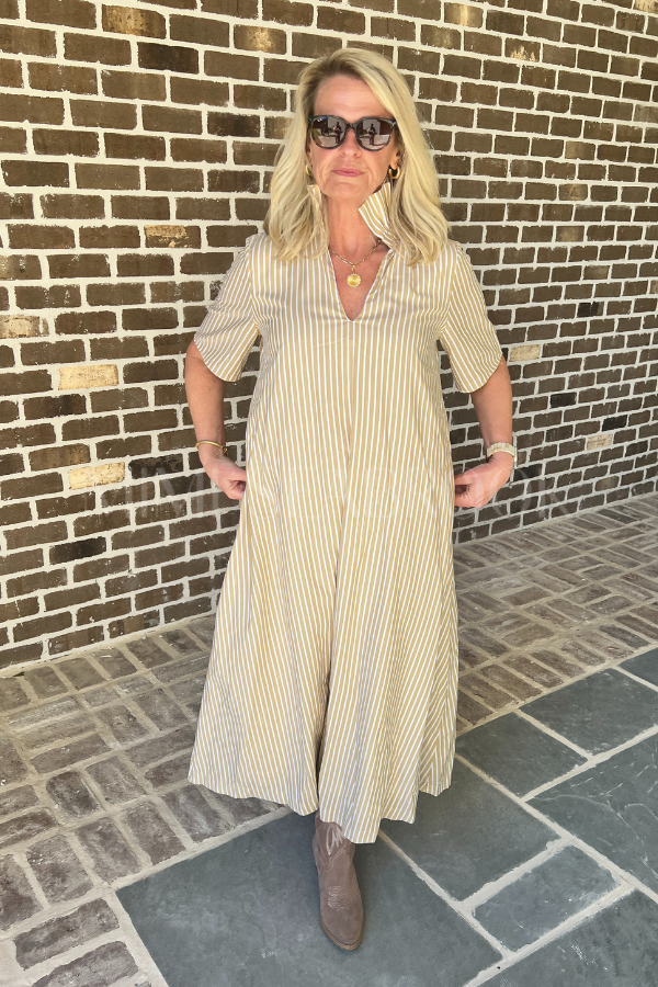 Amoco dress, gold stripe