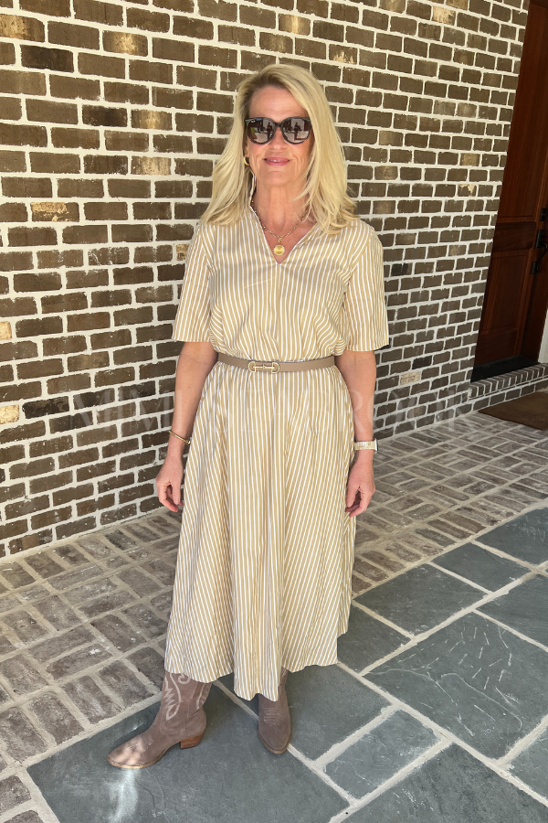 Amoco dress, gold stripe