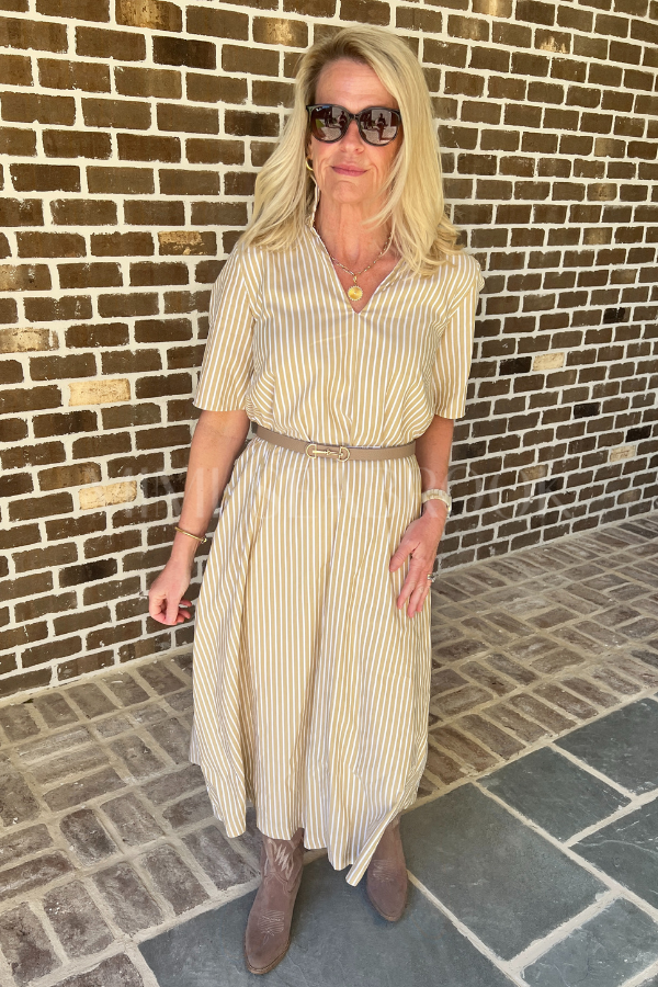 Amoco dress, gold stripe