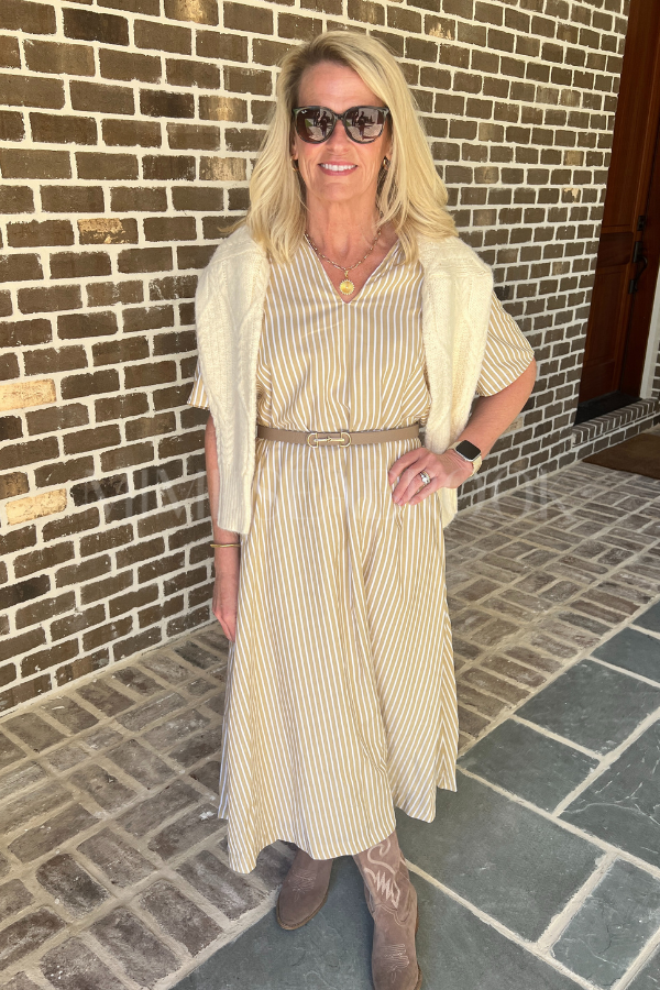 Amoco dress, gold stripe