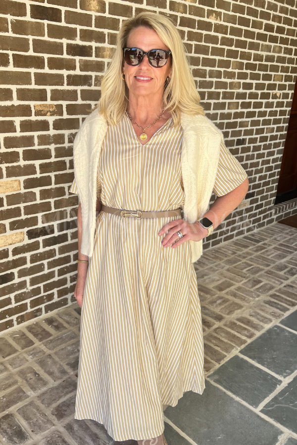 Amoco dress, gold stripe