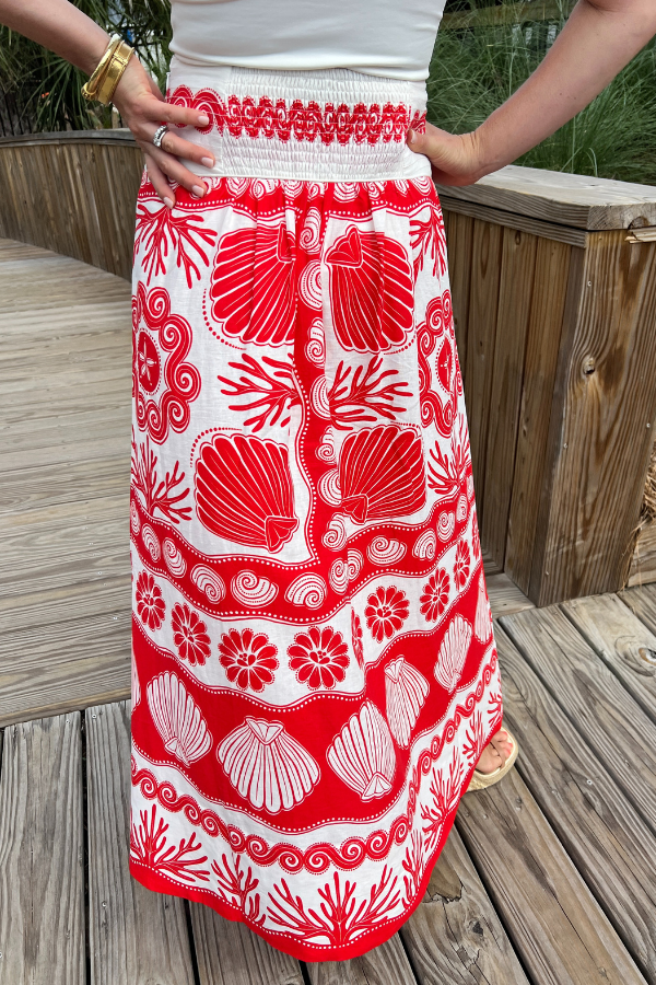 Ainika Shell Red Maxi Skirt by Farm Rio