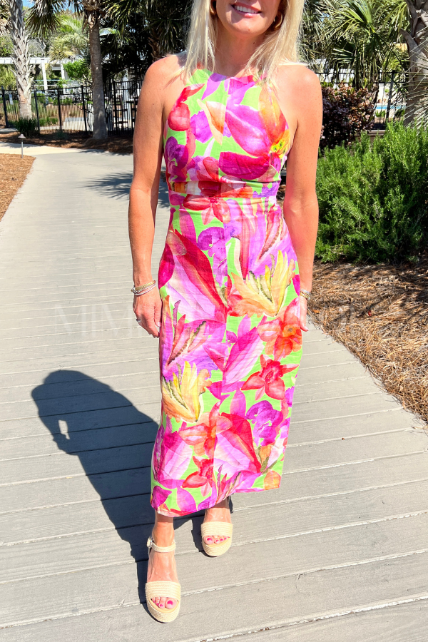 Artsy Flora Green Sleeveless Midi Dress by Farm Rio