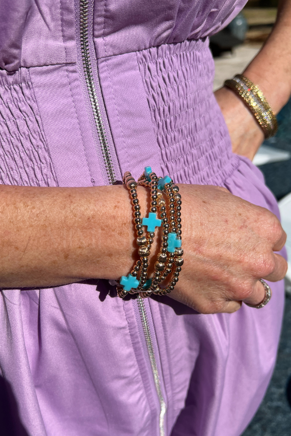 Ball Cross bracelet, turquoise