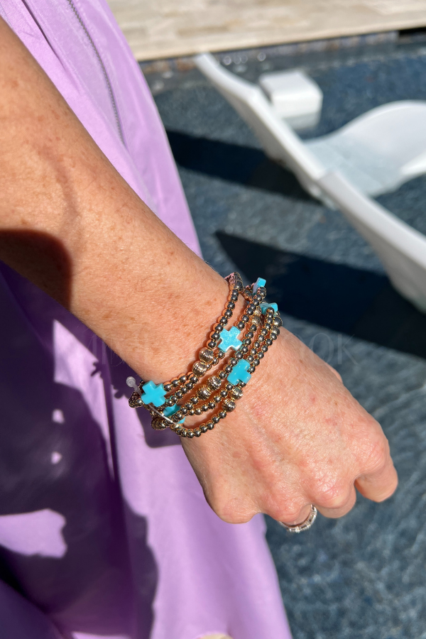 Ball Cross bracelet, turquoise