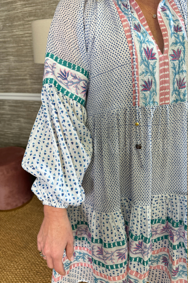 Balloon Sleeve Short Dress, Jungi Blue by Oliphant