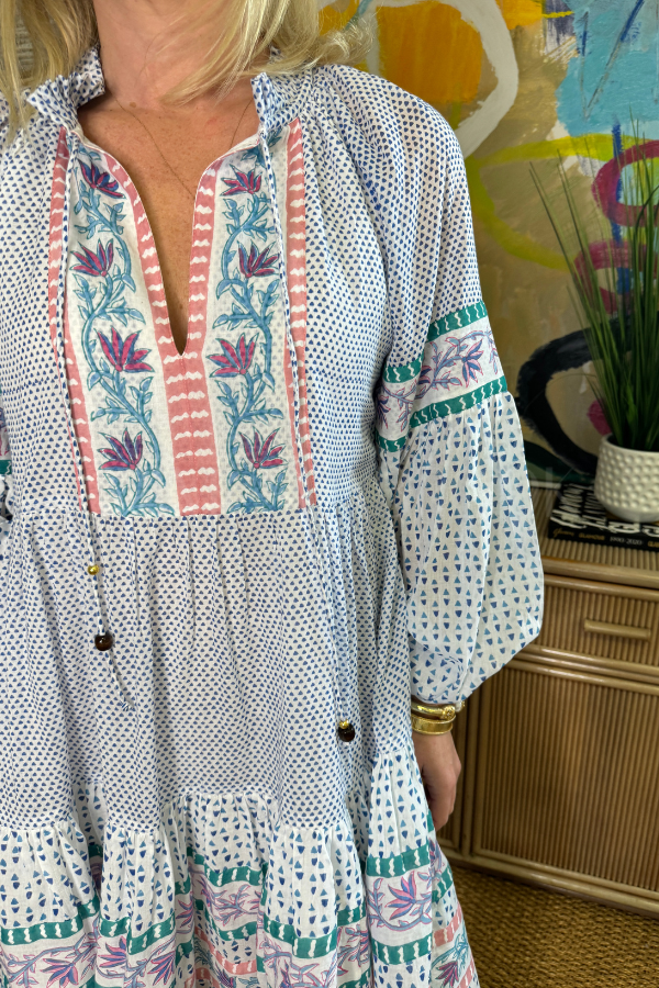 Balloon Sleeve Short Dress, Jungi Blue by Oliphant