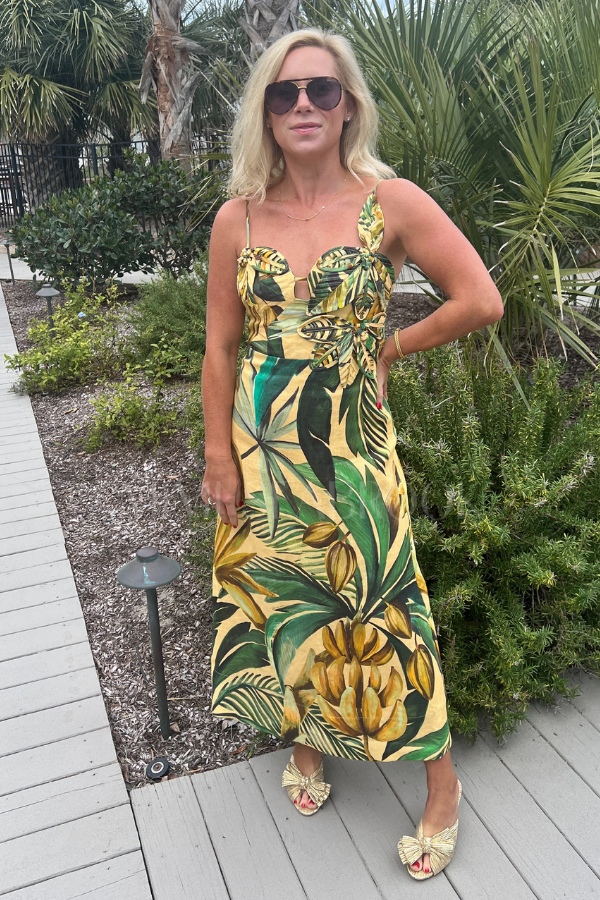 Bananart Yellow Flowered Bust Midi Dress by Farm Rio
