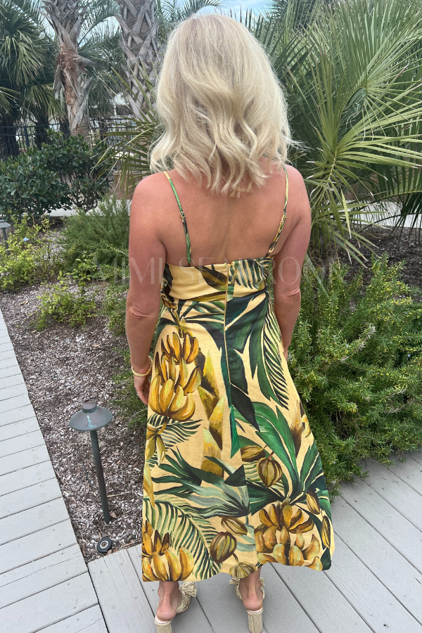 Bananart Yellow Flowered Bust Midi Dress by Farm Rio