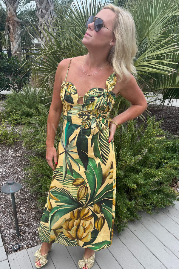 Bananart Yellow Flowered Bust Midi Dress by Farm Rio