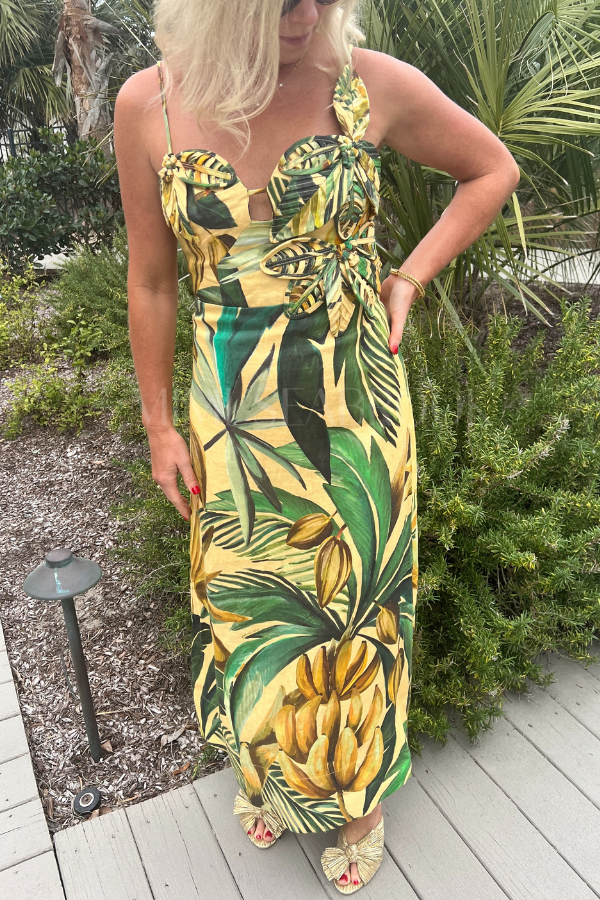 Bananart Yellow Flowered Bust Midi Dress by Farm Rio