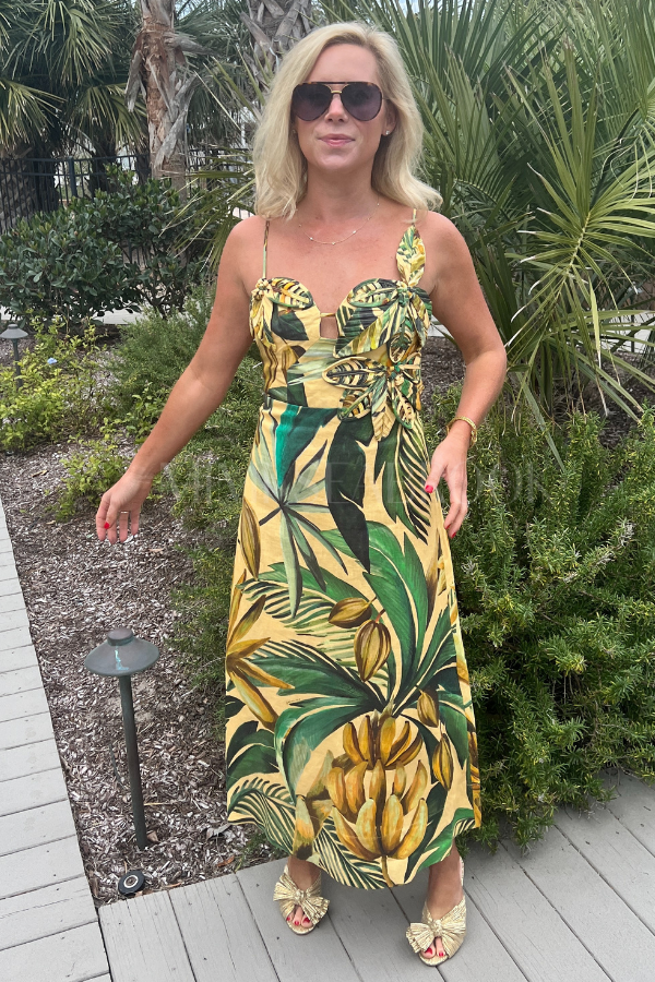 Bananart Yellow Flowered Bust Midi Dress by Farm Rio