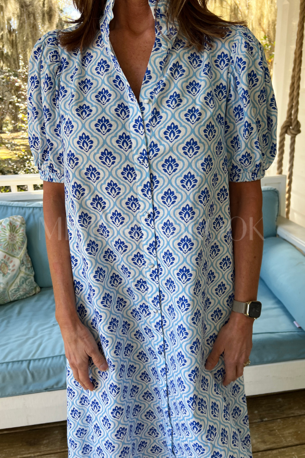 Banberry dress, cobalt/white