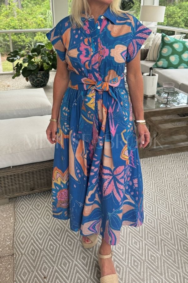 Belted Shirt Dress, Antico Blue by Oliphant