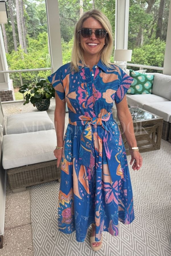 Belted Shirt Dress, Antico Blue by Oliphant