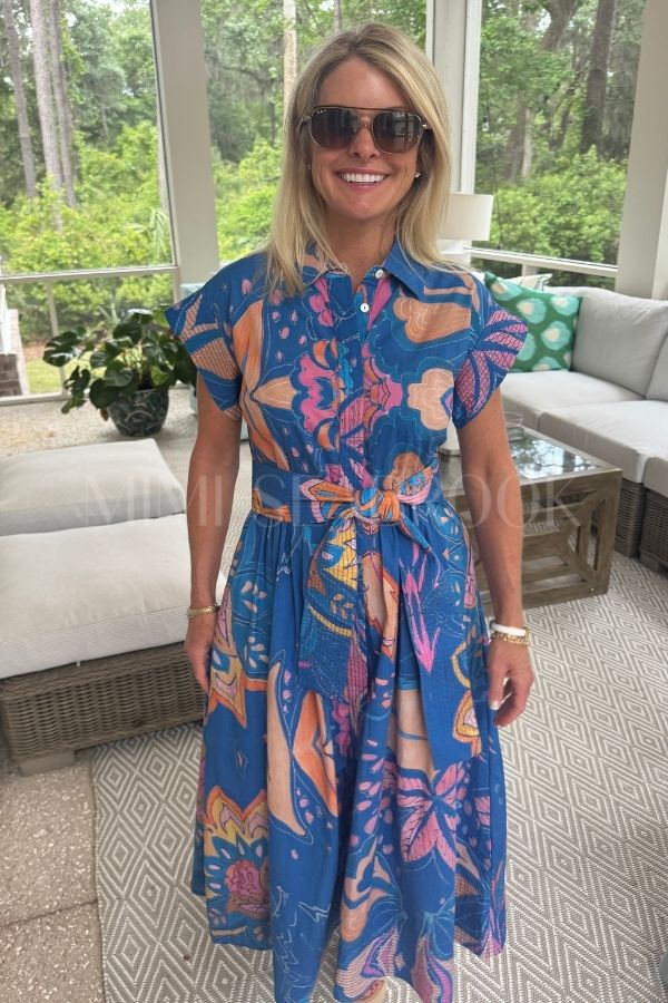 Belted Shirt Dress, Antico Blue by Oliphant