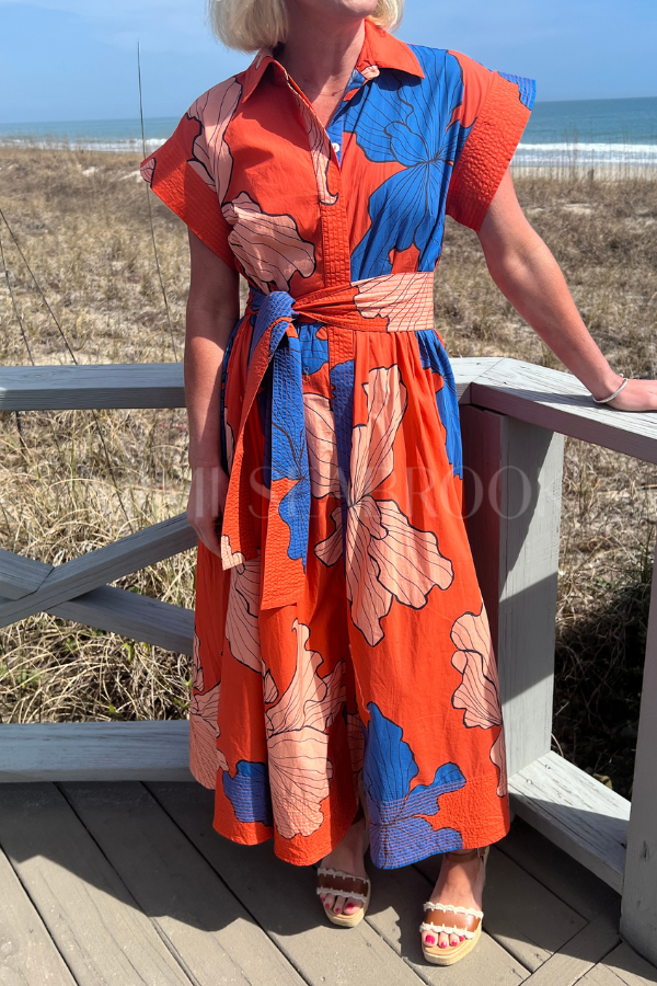 Belted Shirt Dress, Bora Red by Oliphant