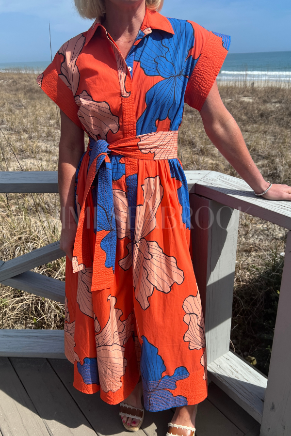 Belted Shirt Dress, Bora Red by Oliphant