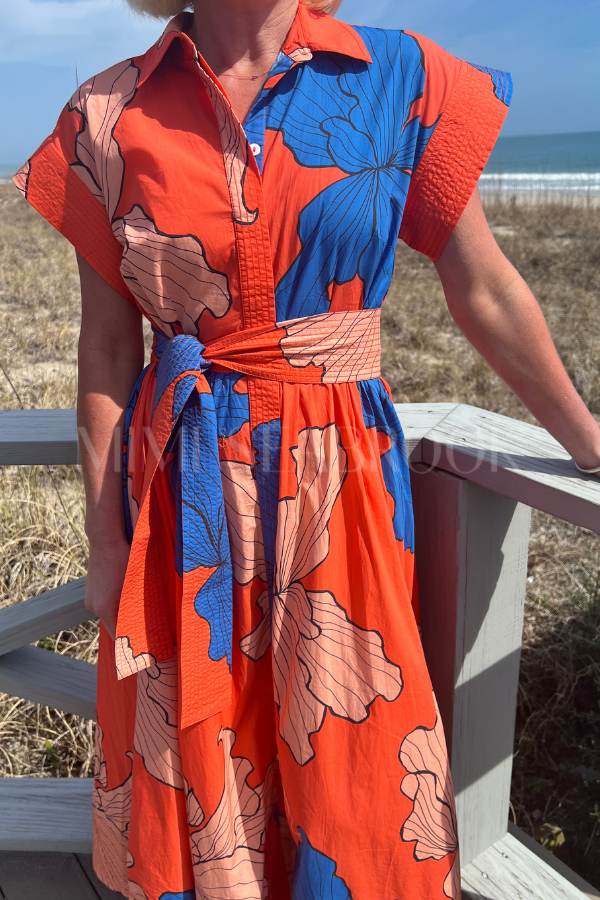 Belted Shirt Dress, Bora Red by Oliphant