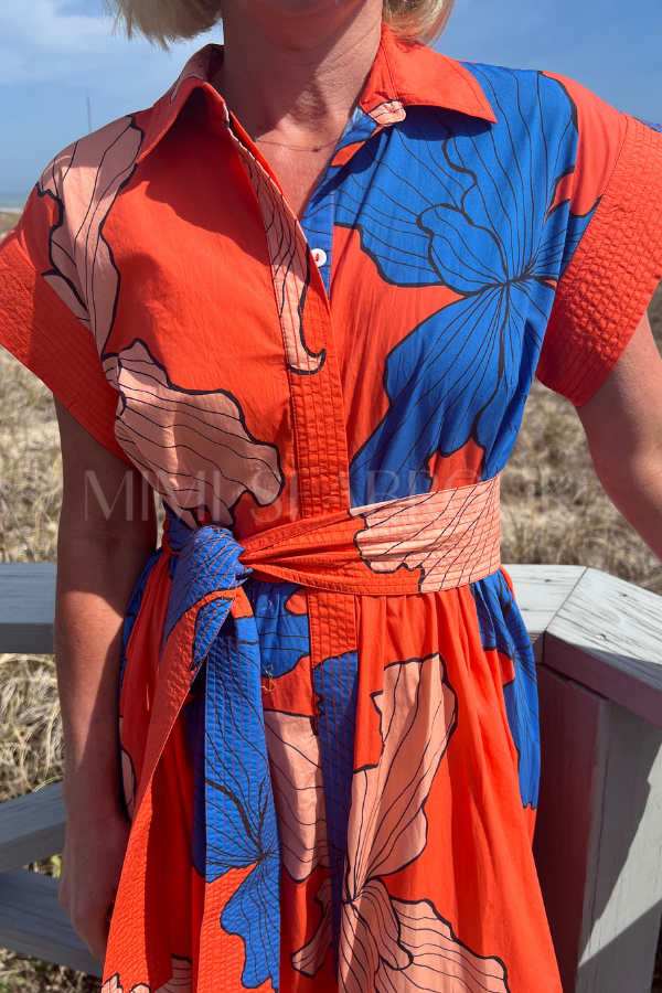 Belted Shirt Dress, Bora Red by Oliphant