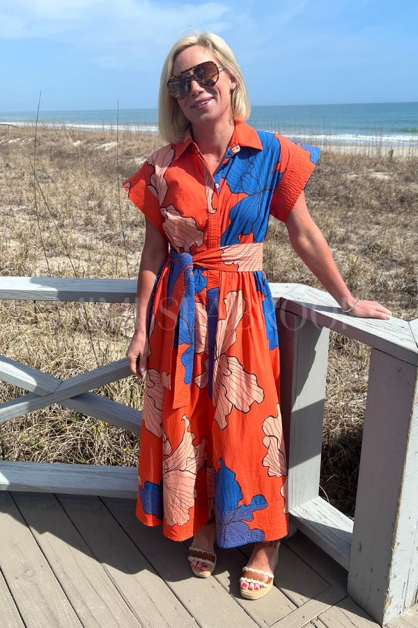 Belted Shirt Dress, Bora Red by Oliphant