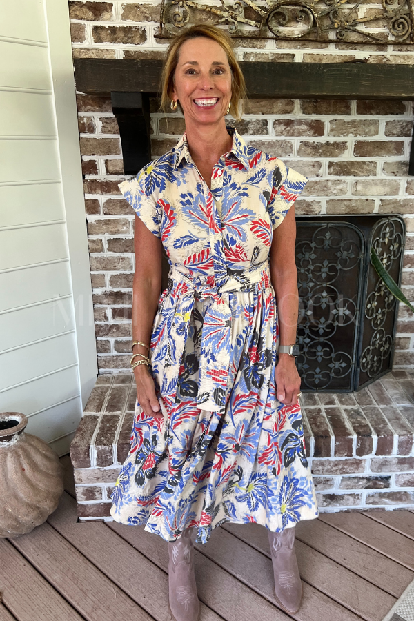 Belted Shirt Dress, Chennai Cobalt by Oliphant