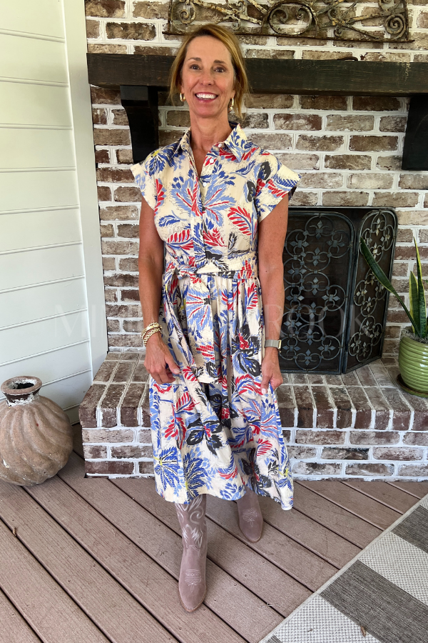 Belted Shirt Dress, Chennai Cobalt by Oliphant