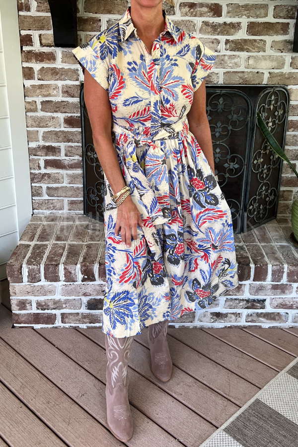 Belted Shirt Dress, Chennai Cobalt by Oliphant