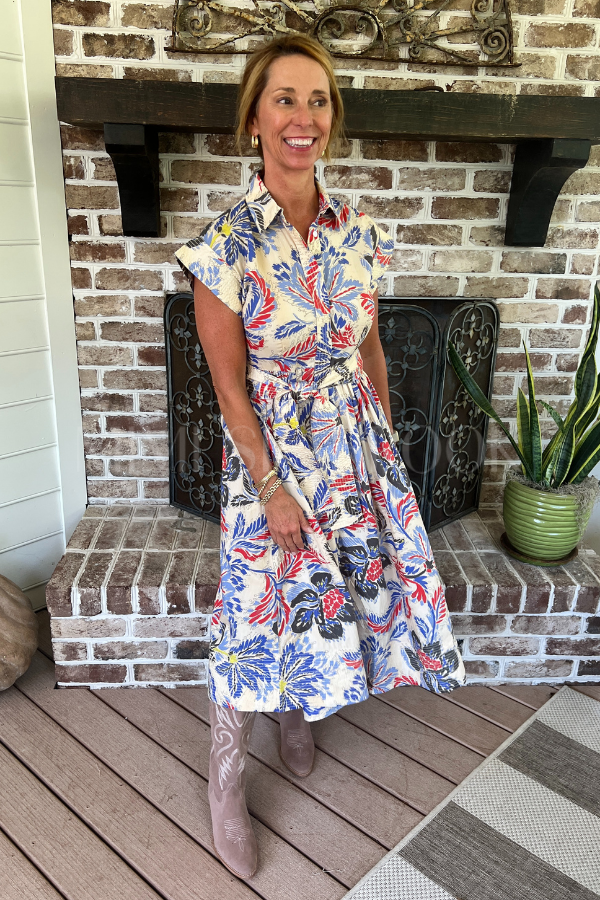 Belted Shirt Dress, Chennai Cobalt by Oliphant