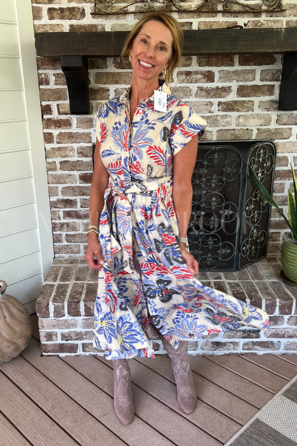 Belted Shirt Dress, Chennai Cobalt by Oliphant
