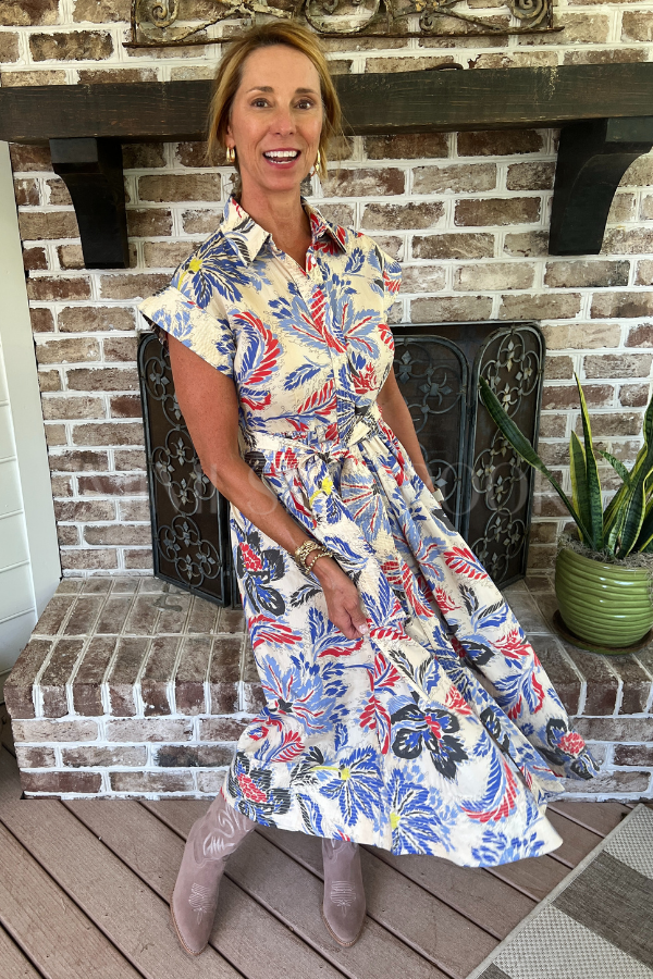 Belted Shirt Dress, Chennai Cobalt by Oliphant