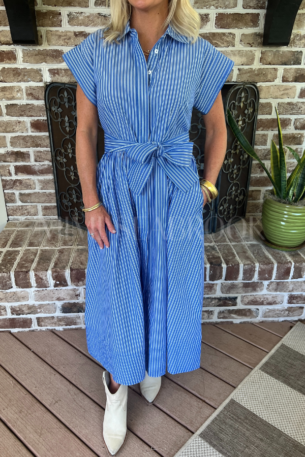 Belted Shirt Dress, Devon Blue by Oliphant