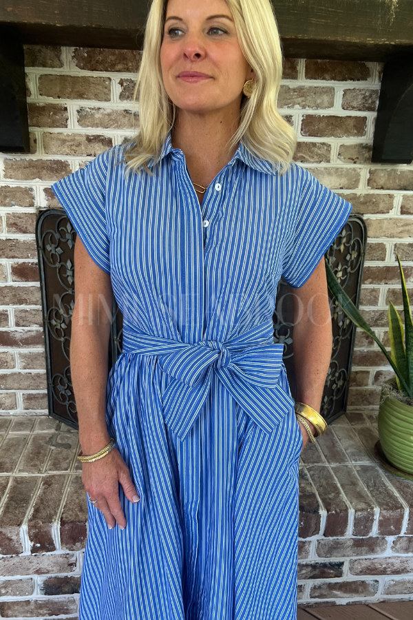 Belted Shirt Dress, Devon Blue by Oliphant