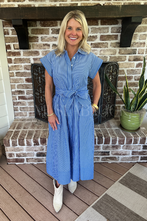 Belted Shirt Dress, Devon Blue by Oliphant