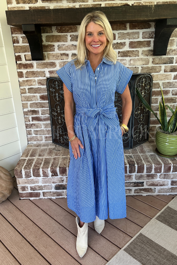 Belted Shirt Dress, Devon Blue by Oliphant