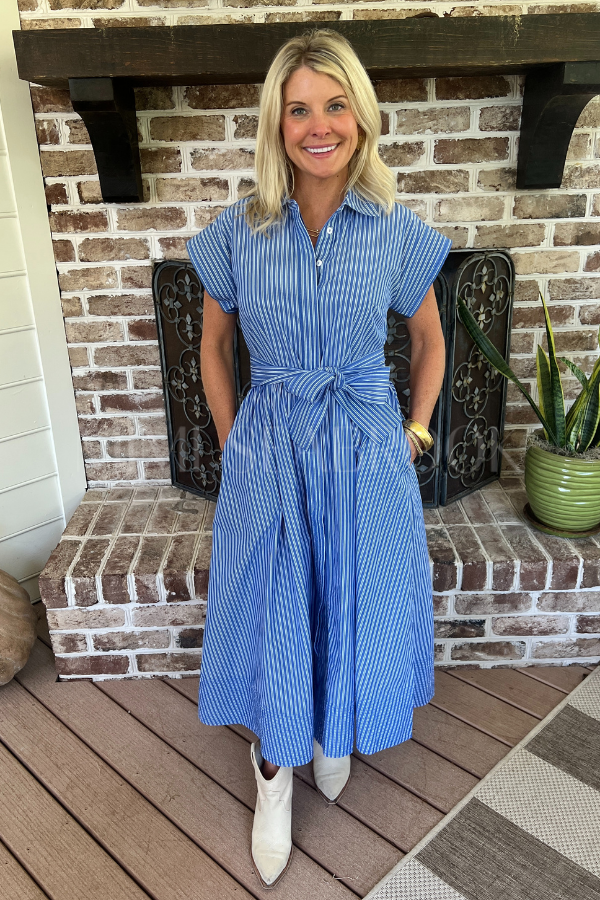 Belted Shirt Dress, Devon Blue by Oliphant