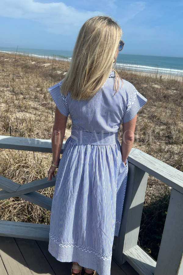 Belted Shirt Dress, Sconset Blue by Oliphant