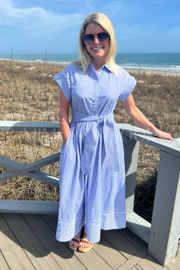Belted Shirt Dress, Sconset Blue by Oliphant
