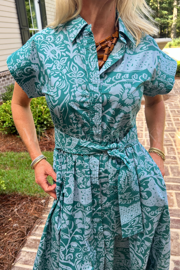 Belted Shirt Dress, Singita Green by Oliphant