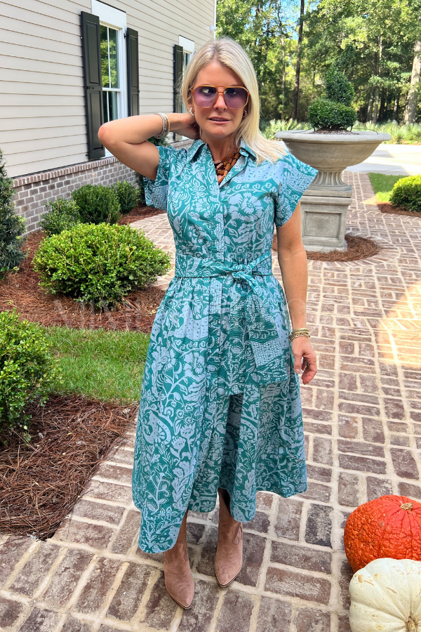 Belted Shirt Dress, Singita Green by Oliphant