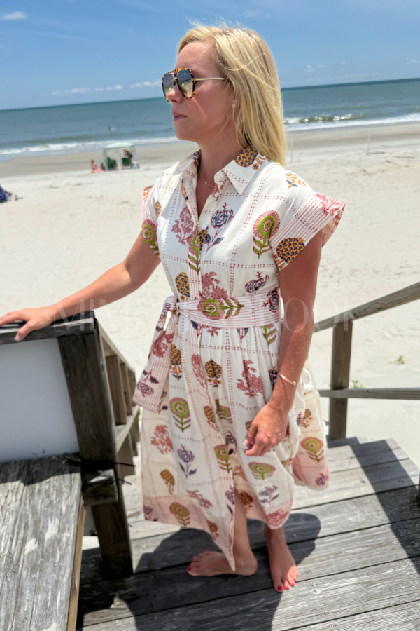 Belted Shirt Dress, Taormina Cream by Oliphant