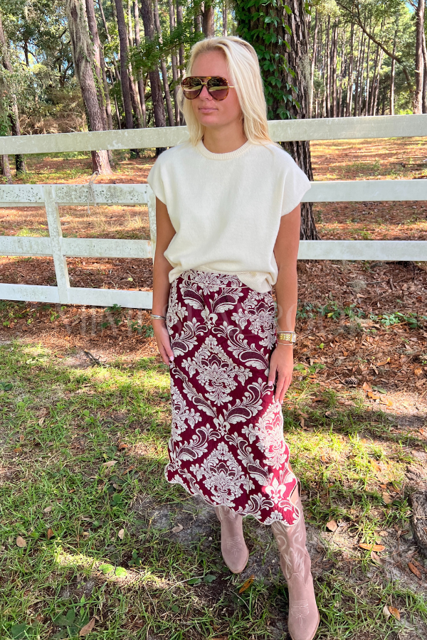 Bicolor Jacquard Waves Midi Skirt by Farm Rio